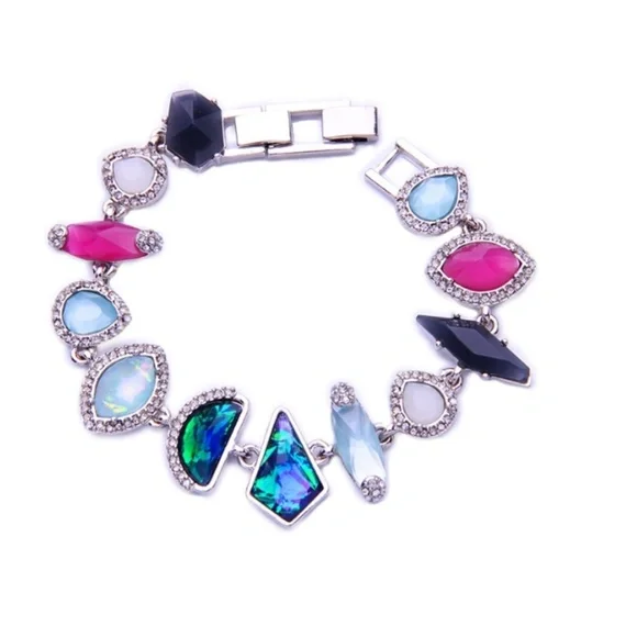 Silvertone Vintage Style Geometric Resin and Pave Bracelet - Picture 2 of 2